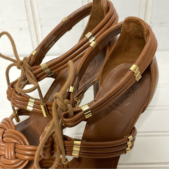 Tory Burch Audrianna Glazed Lounge Lace Up Heels Size 9.5 595 - Picture 10 of 14